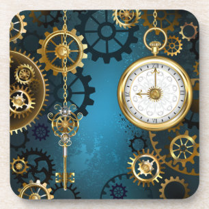 Porta-copo Fundo de turquesa Steampun com engrenagens
