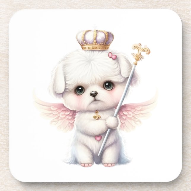 Porta-copo Furry Joy: Angel Wing Maltês Cachorro Puppy Gift (Frente)