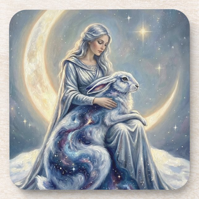 Porta-copo Galáxia Celestial Lebre Lua Deusa Arte Fantasia (Frente)