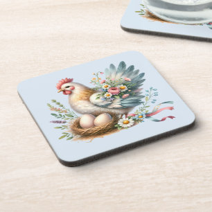 Porta-copo Galinha Floral com Ovos Charme de Fazenda Antiga