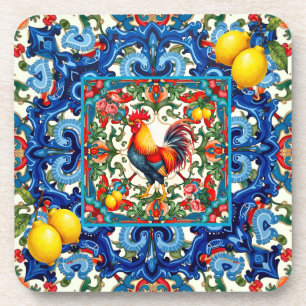 Porta-copo Galo colorido,Mediterrâneo,mosaico,limão