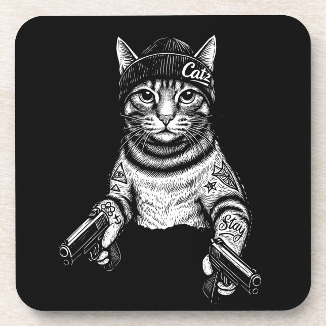 Porta-copo Gangster Cat Tattoo Art | Cool Streetwear Kitty (Frente)