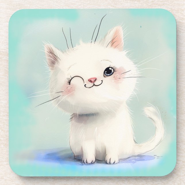 Porta-copo Gatinho Branco Bonito (Frente)