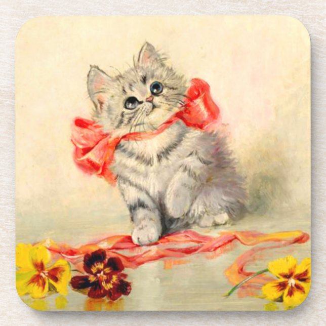 Porta-copo Gatinho com Fita Vermelha (Frente)