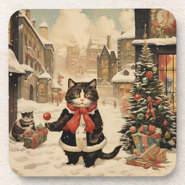 Porta-copo Gatinho de Natal, Dia de Neve (Frente)