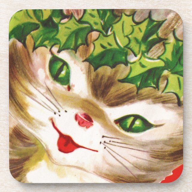 Porta-copo gatinho de Natal vintage (Frente)