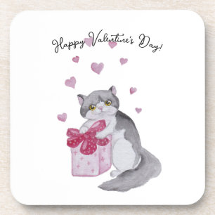 Porta-copo Gatinho fofo em aquarela para o dia dos namorados