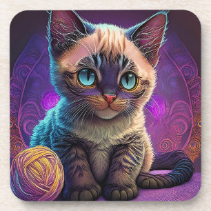 Porta-copo Gatinho Jovem de Olhos Azuis Com Bola de Fio
