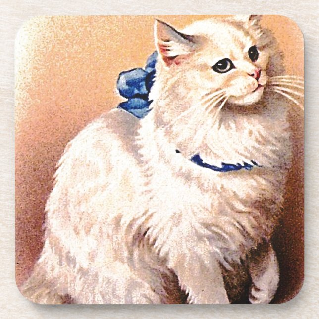 Porta-copo Gato Antigo com Laço Azul (Frente)