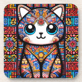 Porta-copo Gato Bonito com Charme de Padrão Tradicional