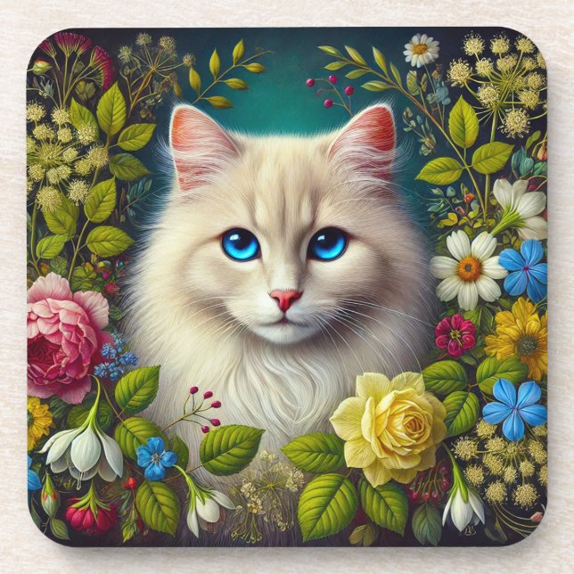 Porta-copo Gato Branco Com Olhos Azuis (Frente)