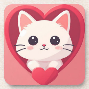 Porta-copo Gato Branco Fofo com Coração Desenho de Kawaii Kit