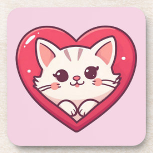 Porta-copo Gato Branco Fofo com Coração Desenho de Kawaii Kit