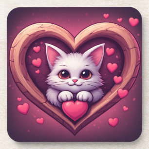 Porta-copo Gato Branco Fofo com Coração Desenho de Kawaii Kit