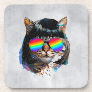 Porta-copo Gato com Peruca + Óculos de Sol (Pintura #5)