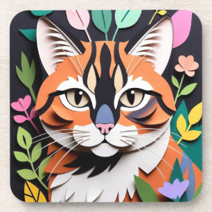 Porta-copo Gato da Floresta Caprichosa em Arte de Recorte de