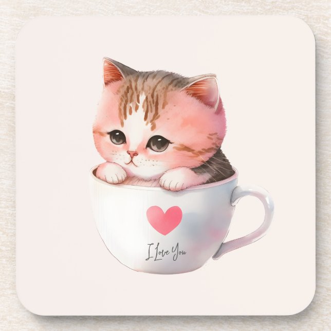 Porta-copo Gato de Chibi, Rosa, Cinzento, Cinzento-Cinzento,  (Frente)