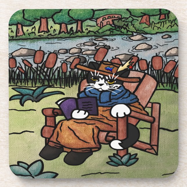 Porta-copo Gato de Jardim de Leitura Exterior (Frente)