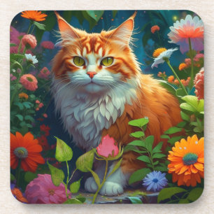 Porta-copo Gato de Laranja-Corte nas Flores