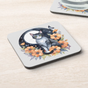 Porta-copo Gato de Lua Floral Negro Elegante