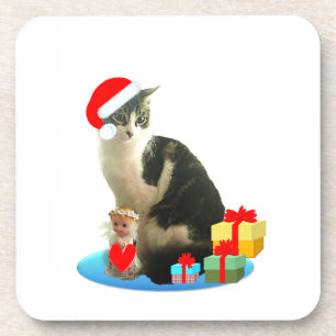 Porta-copo gato de mesa de Natal e pequeno anjo fofo