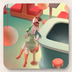 Porta-copo Gato de na moda com frasco sentado no Bar