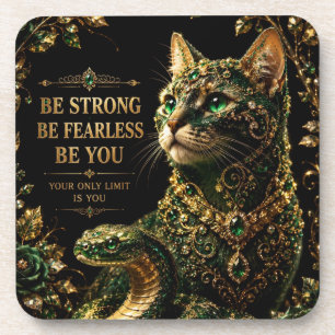 Porta-copo Gato Dourado Olhos Verdes Arte Elegante