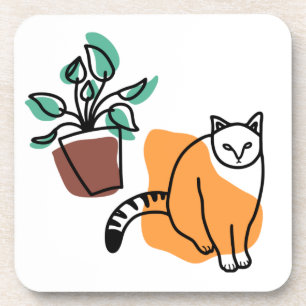 Porta-copo Gato e planta