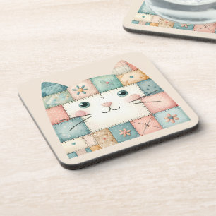 Porta-copo Gato Falso de Patchwork em Pastel no Estilo Cottag