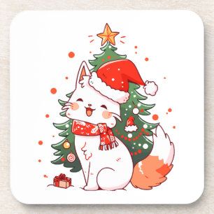 Porta-copo Gato fofo vestindo chapéu de Papai Noel perto da á