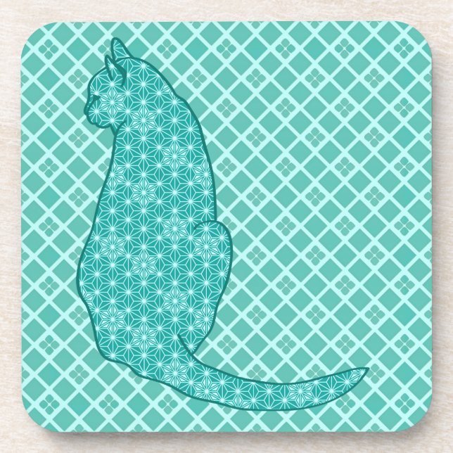 Porta-copo Gato Japonês - Turquoise Kimono Impressão (Frente)
