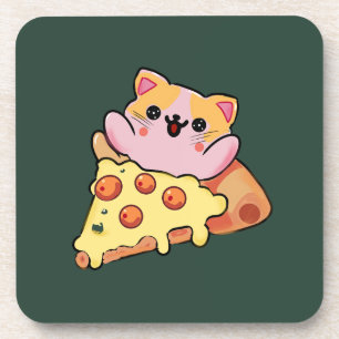 Porta-copo Gato Kawaii Personalizado Abraçando Pizza de Peppe