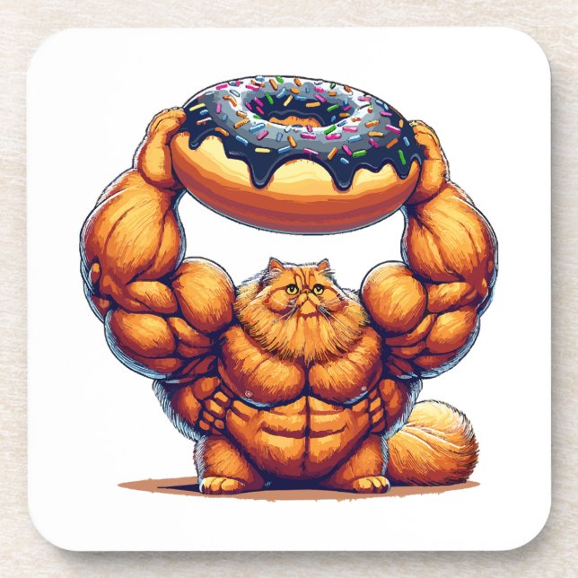 Porta-copo Gato Musculoso Levantando Donut (Frente)