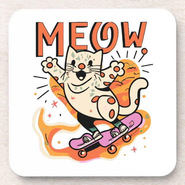 Porta-copo Gato Patinando Meow (Frente)