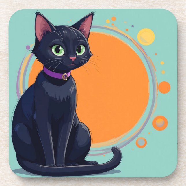 Porta-copo Gato Preto Com Olhos Verdes (Frente)