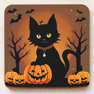 Porta-copo Gato Preto de Halloween Cercado por Jack-o'-Lanter