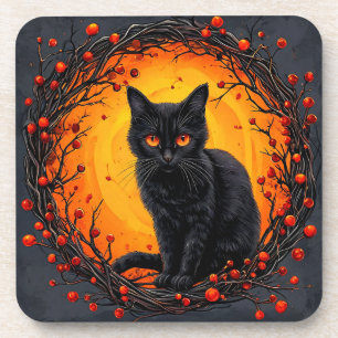 Porta-copo Gato Preto de Halloween com Olhos Brilhantes