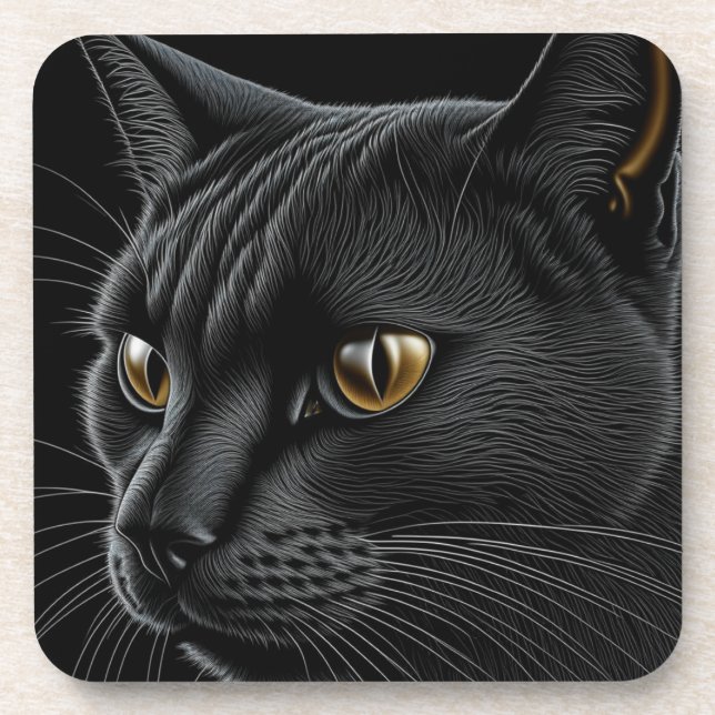 Porta-copo Gato Preto de IA com Olhos Amarelos (Frente)