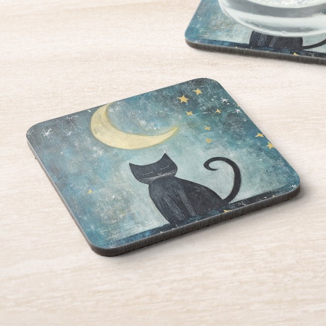 Porta-copo Gato Preto Dormindo com Lua Crescente e Estrelas (Left Side)