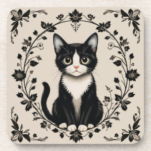 Porta-copo Gato Preto e Branco Elegante