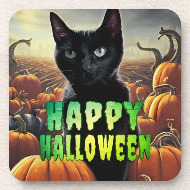 Porta-copo Gato Preto e Pumpkins (Frente)