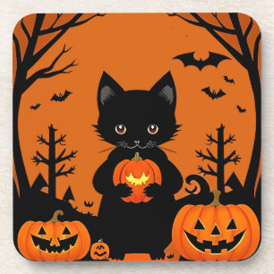 Porta-copo Gato Preto Fofo com Abóboras de Halloween