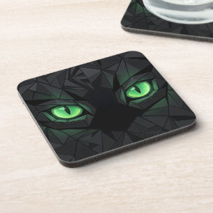 Porta-copo Gato Preto Geométrico com Olhos Esmeralda Verdes
