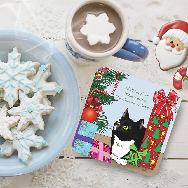 Porta-copo Gato Tuxedo de Árvore de Natal (Criador carregado)