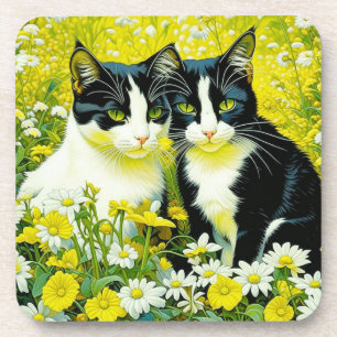 Porta-copo Gatos Adoráveis sentados em um campo de Daisies