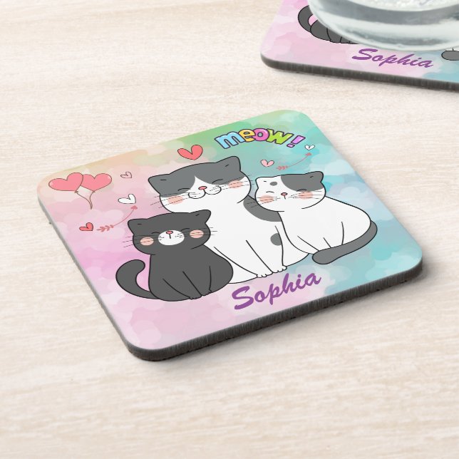 Porta-copo Gatos Cinza Adoráveis Meow Amor Personalizado (Left Side)