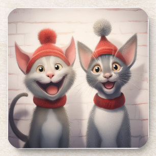 Porta-copo Gatos De Cartoon Sorridentes Com Chapéus E Colares