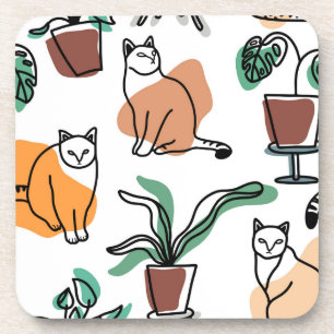 Porta-copo Gatos e flores para desenho de linhagens