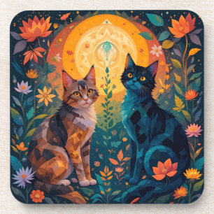 Porta-copo Gatos em Cena da Natureza com Elementos Geométrico
