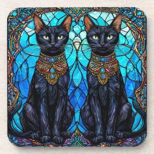 Porta-copo Gatos Pretos em Design de Vidro Pintado Artístico